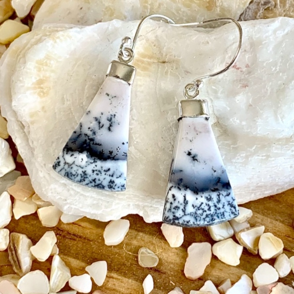 Exotic Merlinite Scenic Dendritic Opal Sterling Silver Earrings
